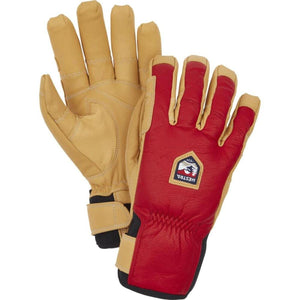 Hestra leather gloves with red back and tan palm