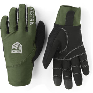 Hestra green and black outdoor gloves with logo branding