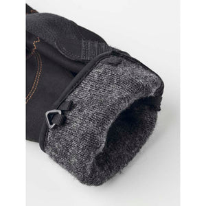 Hestra glove cuff with grey wool lining and black exterior