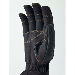 Black work glove with reinforced stitching and textured palm detail