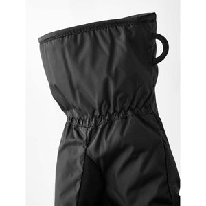 Black Hestra mitten cuff with elastic wrist and pull tab