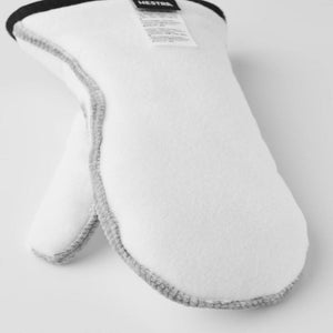 White Hestra mitten liner with grey stitched seams