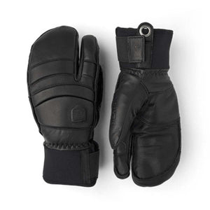 Hestra black leather three finger ski mittens