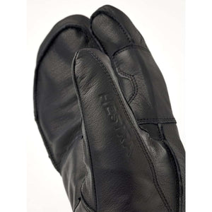 Black Hestra leather three finger ski gloves