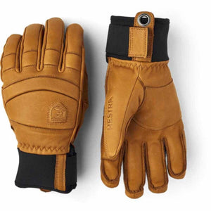 Hestra tan leather gloves with black cuffs