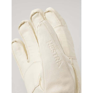 Close up of off white Hestra leather glove