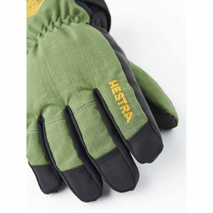 Hestra green and black winter glove with yellow brand logo