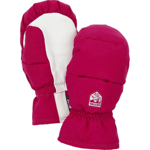 Hestra pink insulated mittens with white leather palms