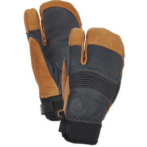 Hestra three finger leather ski gloves in tan and black