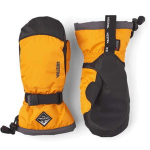 Hestra orange and black winter mittens with adjustable wrist strap and CZone branding