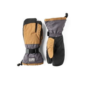 Hestra three finger ski gloves in tan grey and black