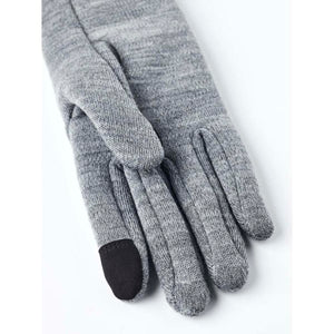 Hestra grey knit glove with black touchscreen compatible fingertip