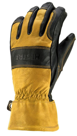 Hestra leather work glove in tan and black with stitched detailing