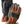 Hestra brown and black leather work gloves with elastic cuffs and metal carabiner