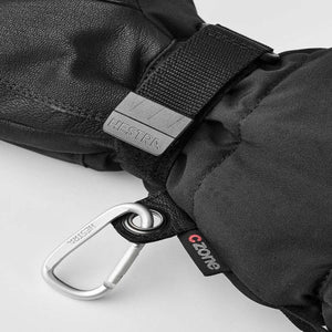 Hestra black glove wrist strap with carabiner and CZone logo tag