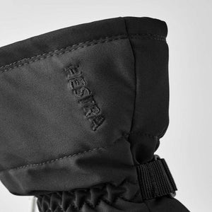 Black Hestra glove cuff with embroidered logo