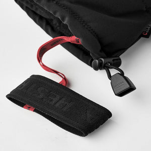 Hestra glove cuff with red branded pull tab and black adjustable cord lock