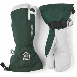 Hestra green and white three-finger ski gloves