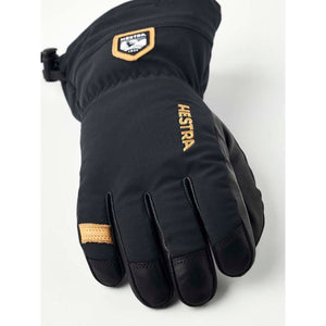 Hestra black winter glove with leather palm and logo patch
