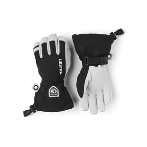 Hestra black and grey leather ski gloves with adjustable wrist straps