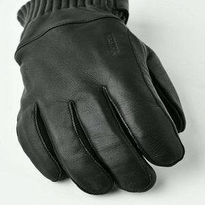 Black Hestra leather glove with ribbed cuff detail