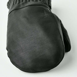 Hestra black leather mitten with embossed logo