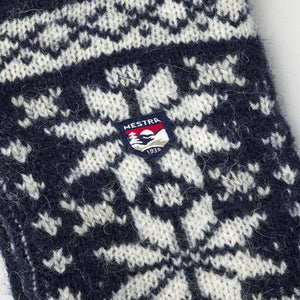 Hestra navy and white fair isle knit pattern with brand logo patch