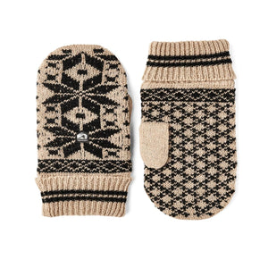 Hestra beige and black patterned knit mittens
