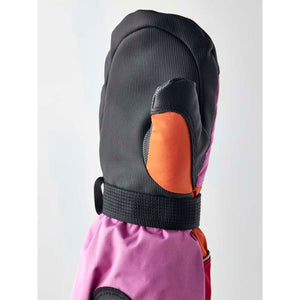 Hestra pink and orange children's mitten with black textured palm