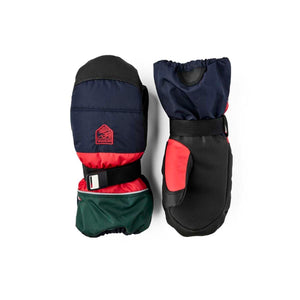 Hestra multi-colored winter mittens with adjustable wrist straps