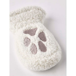 Hestra white fleece mitten with grey paw print detail