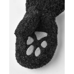 Hestra black wool mitten with embroidered grey paw print detail