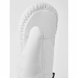 Hestra white leather mitten with stitched seam detail