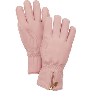 Hestra pink leather gloves with a zippered wrist closure
