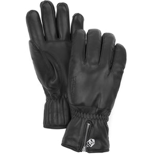 Hestra black leather gloves with zippered cuffs