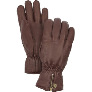 Hestra brown leather gloves with zippered cuffs