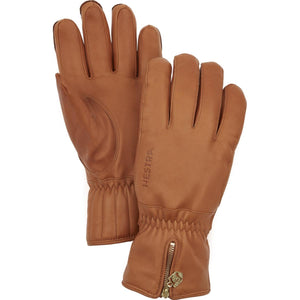 Hestra tan leather gloves with zippered cuffs
