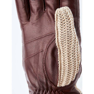 Hestra brown leather glove with beige crochet detail