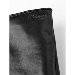Black leather Hestra glove cuff with embossed logo