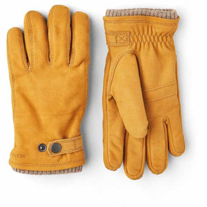 Hestra yellow leather gloves with ribbed knit cuffs
