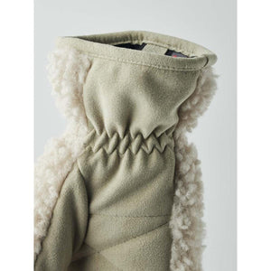 Hestra olive green suede mitten with cream sherpa fleece trim