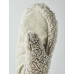 Light green suede mitten with cream colored sherpa lining