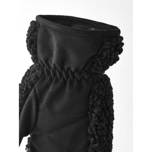 Hestra black mitten with textured fleece panels and gathered elastic wrist