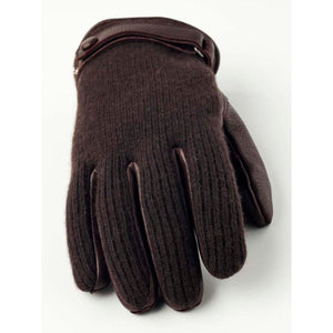 Hestra brown wool and leather glove with wrist strap