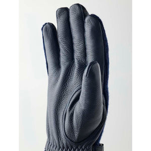 Hestra navy blue leather glove with wool back
