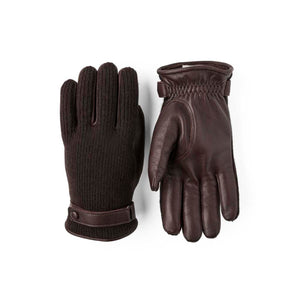 Hestra brown leather and knit gloves