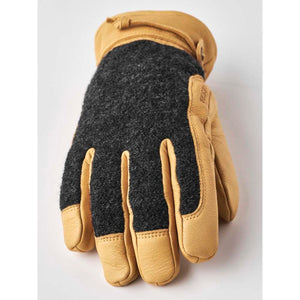Hestra tan leather and grey wool glove
