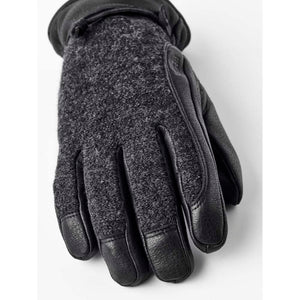 Hestra black leather and grey wool glove