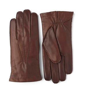 Hestra brown leather gloves with decorative stitching