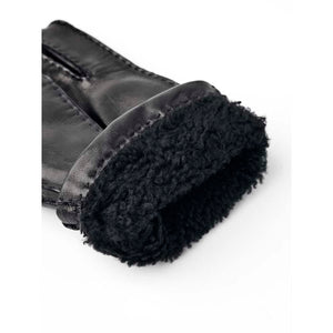Black leather glove with black shearling cuff